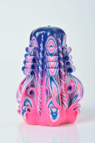 Unusual blue and pink handmade beautiful paraffin candle with carving - MADEheart.com