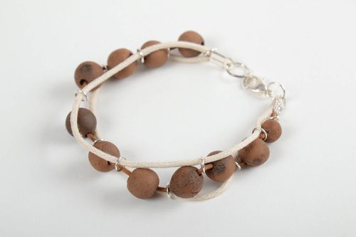 Unusual handmade ceramic bead bracelet woven bracelet with beads gifts for her - MADEheart.com