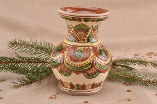 4 inch ceramic hand-painted green&brown vase jug 0,58 lb - MADEheart.com