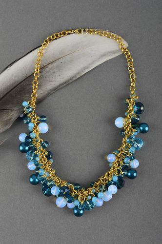 Collier bleu Bijou fait main pierre de Lune fausses perles cristaux Cadeau femme - MADEheart.com