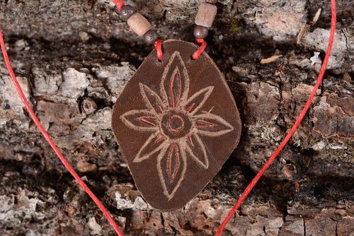 Handmade pendant leather necklace unusual pendant designer accessory gift ideas - MADEheart.com