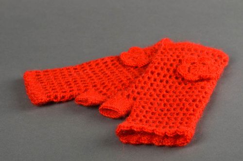 Handmade crocheted mitts unusual red mitts female winter accessory cute gift - MADEheart.com