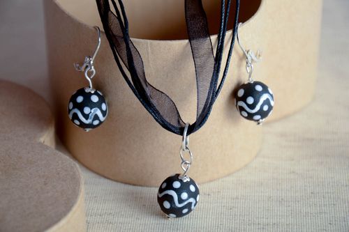 Set of ceramic jewelry clay pendant handmade clay earrings women accessories - MADEheart.com