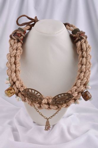 Woven necklace with natural stones handmade cord necklace designer accessories - MADEheart.com
