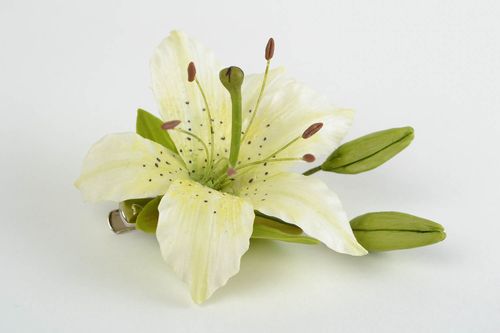 Grande pince pour cheveux en porcelaine froide faite main orchidée blanche   - MADEheart.com