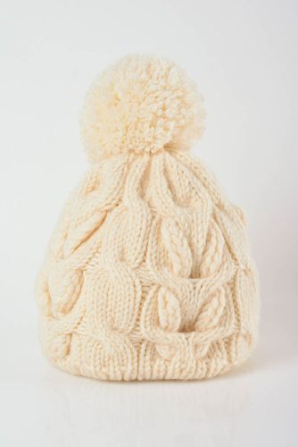 Bonnet dhiver tricoté en laine à motif couleur de lait fait main pour femme - MADEheart.com