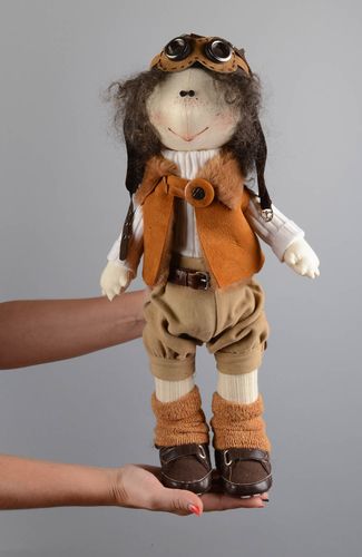 Designer stylish unusual handmade beautiful textile doll made of linen Pilot - MADEheart.com