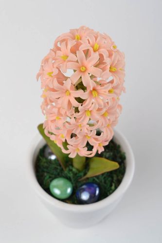 Composition florale fait main Fleurs en pot jacinthe pêche Décoration maison - MADEheart.com