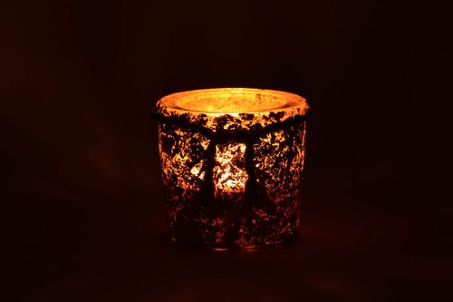 Handmade round candlestick made of glass with gilding and ornament for 1 candle - MADEheart.com