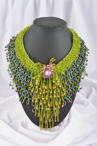 Collier en perles de rocaille Bijou fait main vert large Cadeau pour femme - MADEheart.com
