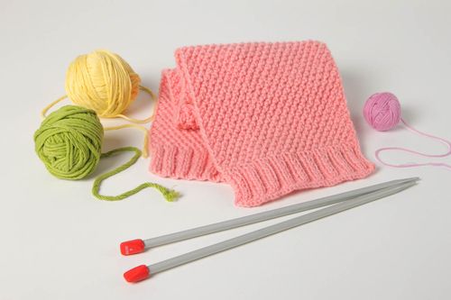 Шарф спицами розовый шарф ручной работы детский шарф из полушерсти красивый - MADEheart.com