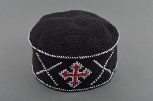 Handmade unusual embroidered cap stylish winter hat crocheted headwear - MADEheart.com