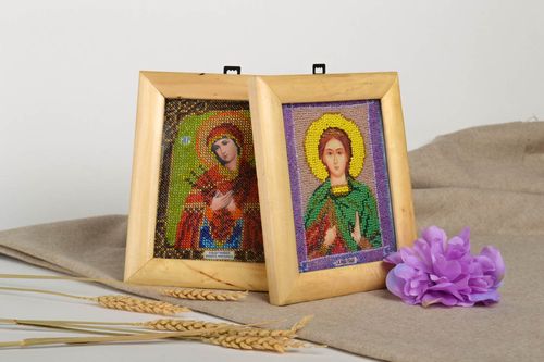 Православные иконы ручной работы иконы святых именные иконы набор 2 шт бисером - MADEheart.com