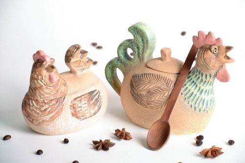 Teiera e porta caramelle fatti a mano utensili da cucina in ceramica idea regalo - MADEheart.com