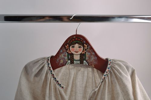 Handmade decorative wooden clothes hanger with girl and floral acrylic painting - MADEheart.com