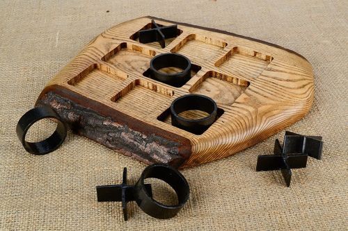 Wooden Game with Metal Elements Tic Tac Toe - MADEheart.com