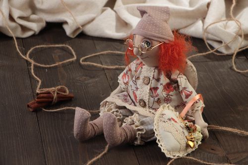 Авторская тканевая кукла ангел с сердцем с рыжими волосами светлый ручной работы - MADEheart.com