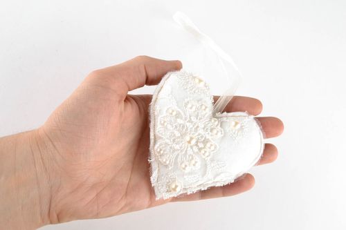 Fabric interior pendant heart with beads - MADEheart.com