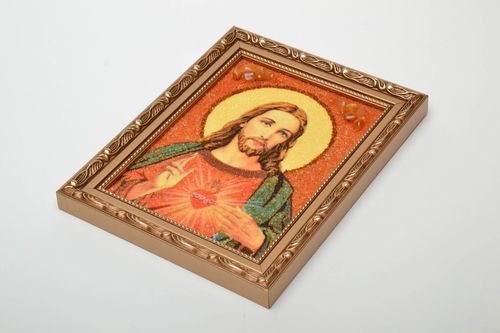 Icono católico de Jesucristo con ámbar, reproducción - MADEheart.com