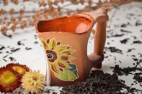 Ceramic cup with handle and Sunflower painting 0,63 lb - MADEheart.com