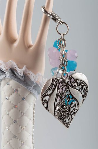 Beautiful handmade metal keychain with glass beads and heart shaped charm - MADEheart.com