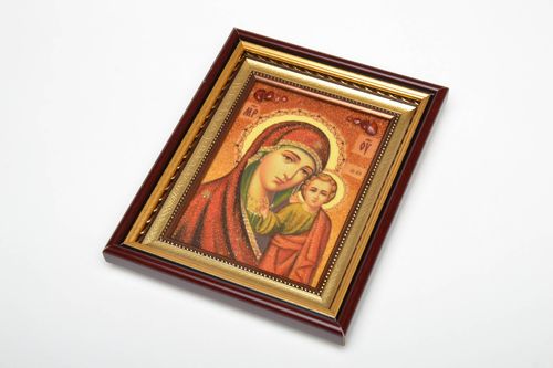 Christliche Ikone mit Bernstein Gottesmutter mit Jesus Christus - MADEheart.com