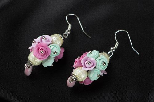 Earrings with flowers made of polymer clay Roses - MADEheart.com