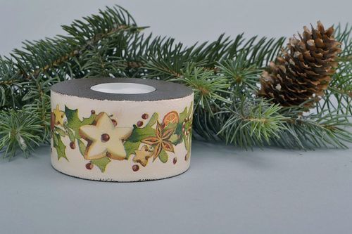 Bougeoir plat en bois pour Noël fait main - MADEheart.com