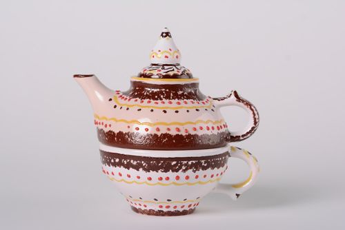 Handgemachtes Tee Set aus Keramik für eine Person Teekanne und Tasse Majolika - MADEheart.com