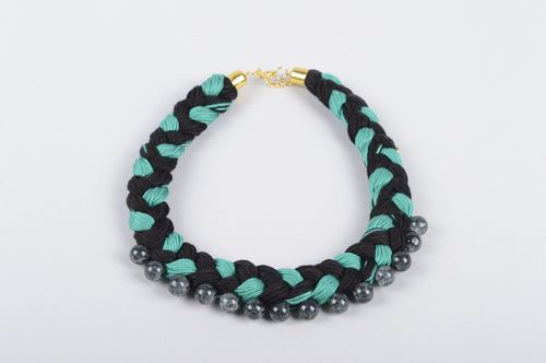 Handmade fabric necklace with beads necklace stylish jewelry designer accessory - MADEheart.com