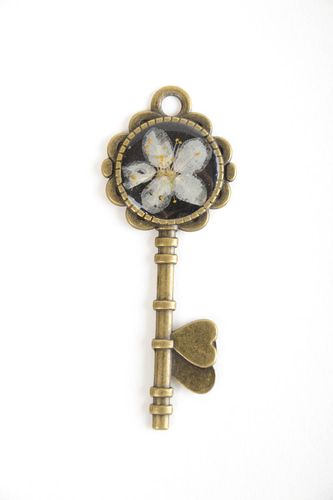 Handmade designer botanical pendant on metal basis coated with epoxy Key - MADEheart.com