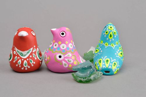 Глиняные сувениры хэнд мейд свистульки из глины керамические свистульки 3 птицы - MADEheart.com