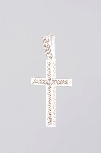 Pendentif croix Bijou fait main en bronze argenté Cadeau pour femme tendance - MADEheart.com