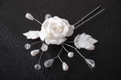 Horquilla artesanal blanca accesorio de moda hecho a mano regalo para mujer - MADEheart.com
