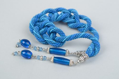 Einzigartige blaue Litze aus Glasperlen mit Glas Perlen handmade für Damen schön - MADEheart.com