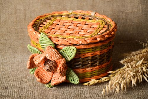 Handmade woven bread basket unusual lovely accessory interesting kitchen utensil - MADEheart.com
