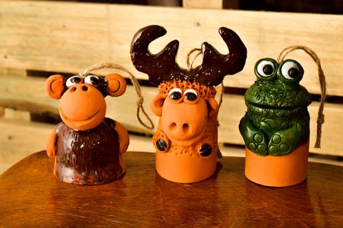 Handmade Deko Glöckchen Keramik Figuren Tiere aus Ton 3 Stück Souvenirs - MADEheart.com