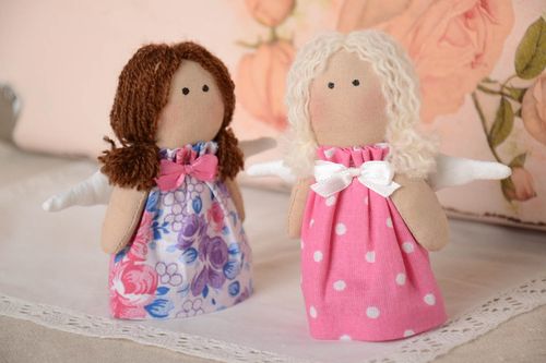 Set of 2 handmade collectible fabric dolls soft rag doll nursery design - MADEheart.com