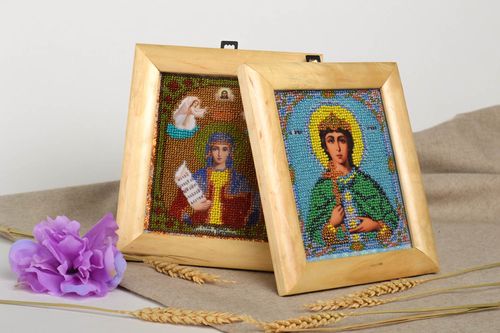 Handmade icon of saints orthodox icon set of family icons 2 items religious gift - MADEheart.com