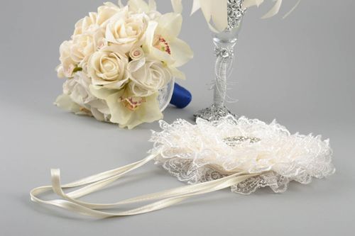 Handmade small tender round wedding bridal purse with lace of milk color - MADEheart.com