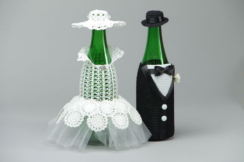 Vestiti da champagne per bottiglia fatti a mano accessori per matrimonio - MADEheart.com