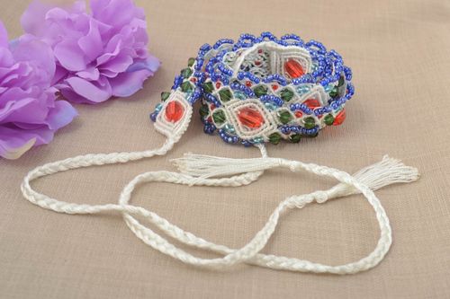 Unusual handmade woven thread belt beaded belt textile accessories for girls - MADEheart.com