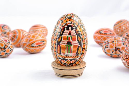 Handmade painted goose egg with sacral symbols - MADEheart.com