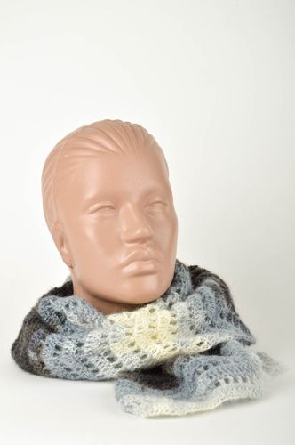 Шарф ручной работы шерстяной шарф крючком красивый серый узорный женский шарф - MADEheart.com