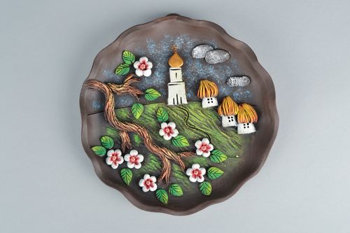 Wand Teller aus Keramik Blühender Kirschbaum  - MADEheart.com