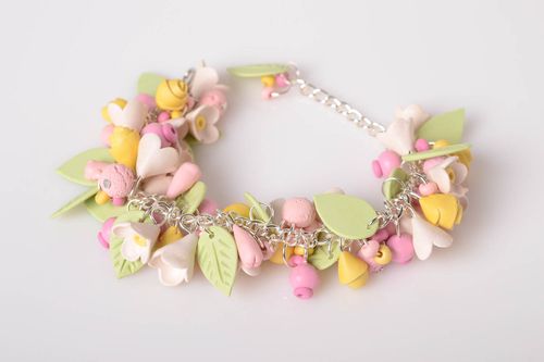 Handmade jewelry floral bracelet chain bracelet polymer clay unique jewelry - MADEheart.com