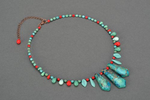 Handmade beautiful female necklace made of variscite and glass beads Mermaid - MADEheart.com