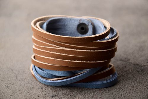 Braun blaues breites Damen Armband handmade Leder Schmuck Frauen Accessoire  - MADEheart.com