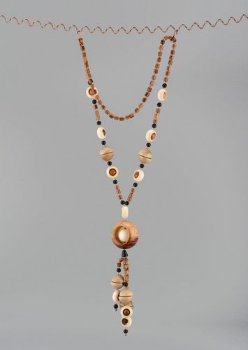 Handmade long wooden bead necklace - MADEheart.com