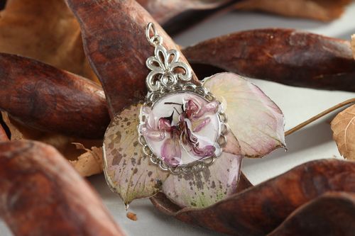 Handmade pendant epoxy pendant with flower pendant unusual pendant gift for her - MADEheart.com
